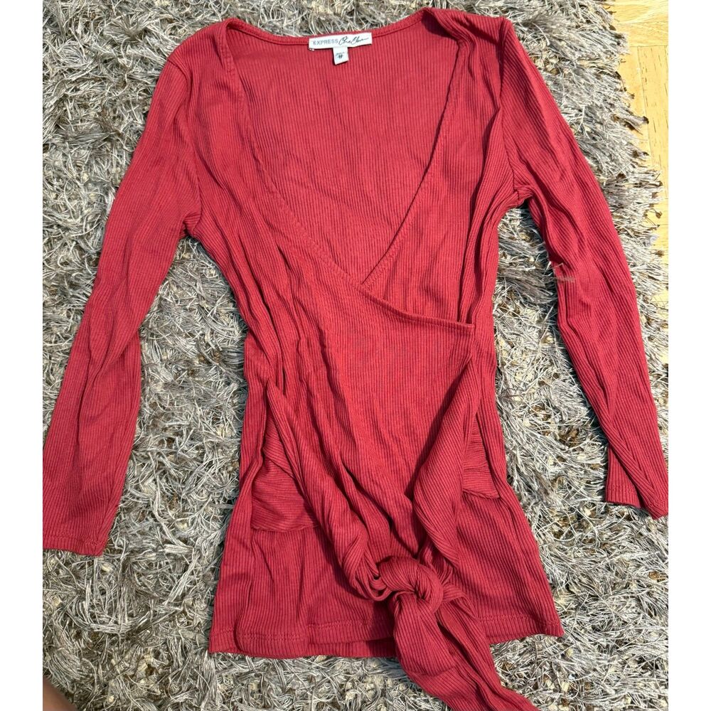 Express Red Long Sleeve Tie Front T Shirt Size XS